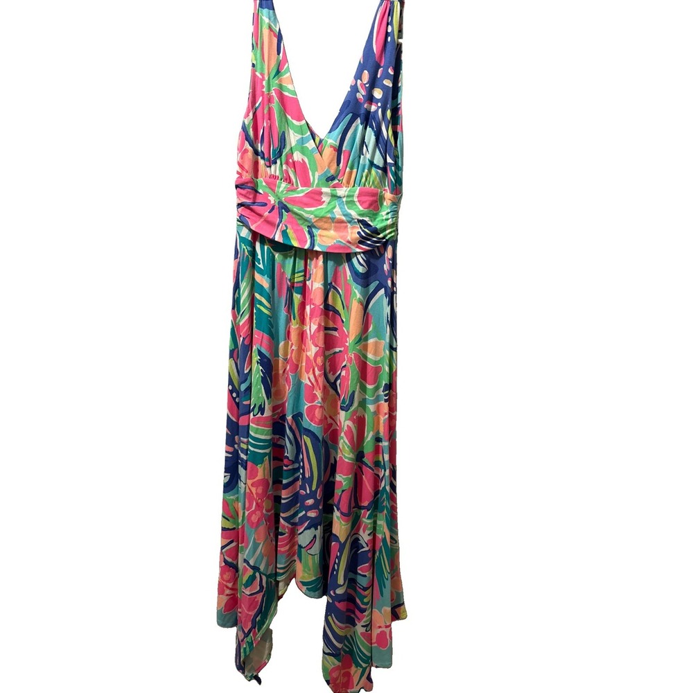 Lilly Pulitzer Sloane Midi Dress Bomber Blue Plume Bloom Pink Size S Vacation